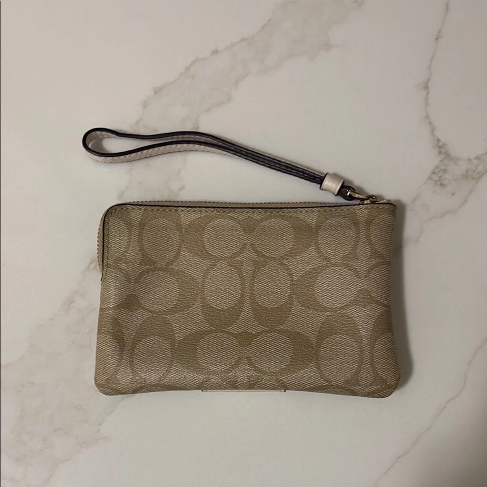 Coach Khaki and Chalk Signature Canvas Wristlet